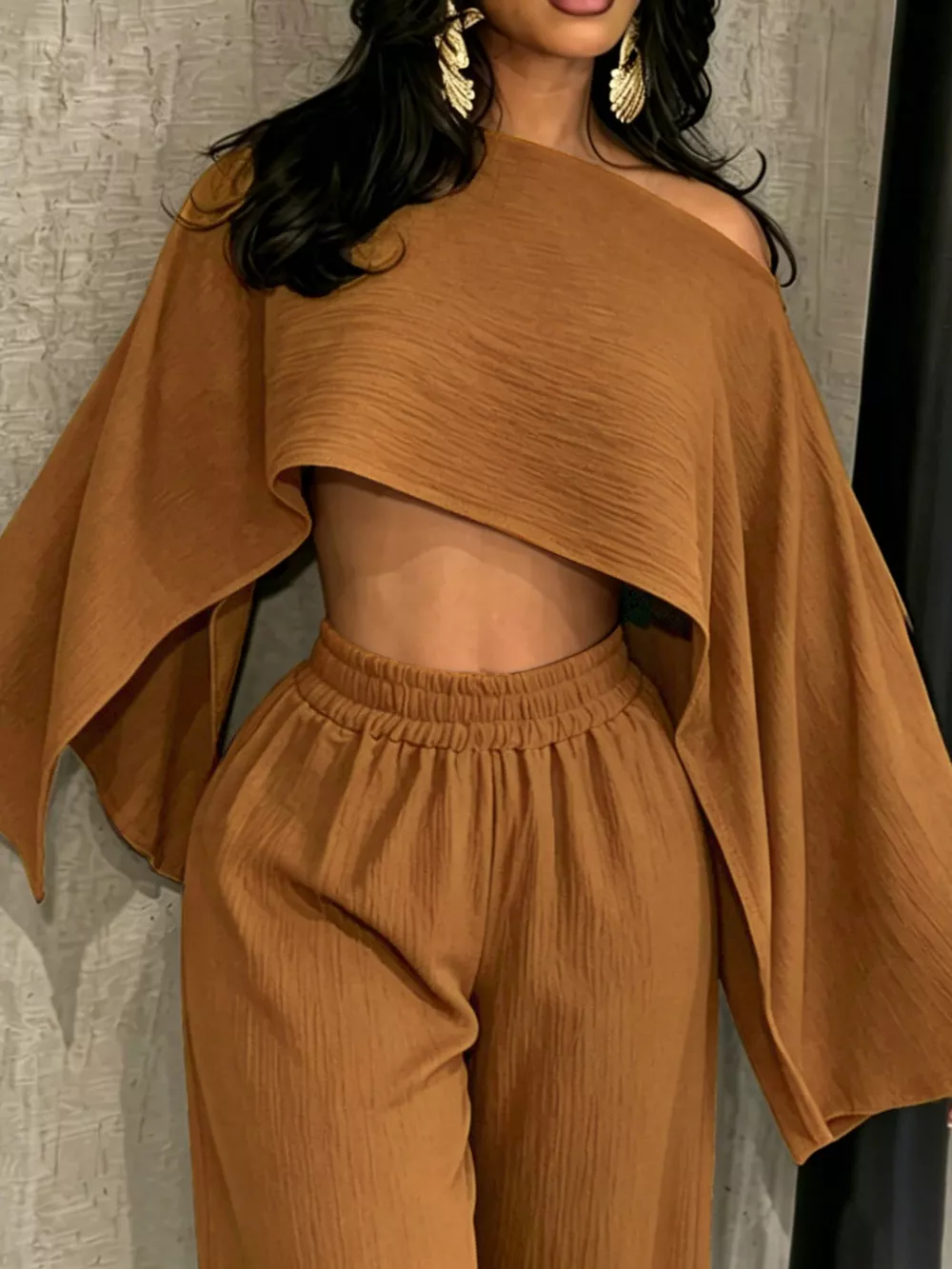 Boat Neck Crop Top and Wide-Leg Pants Set, image 18