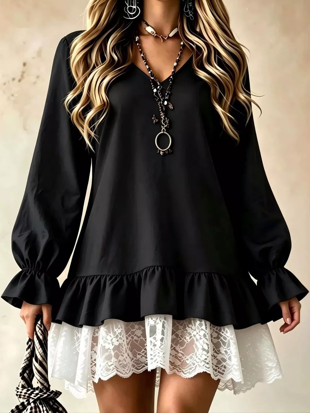 Lace Hem V-Neck Flounce Sleeve Dress, image 21