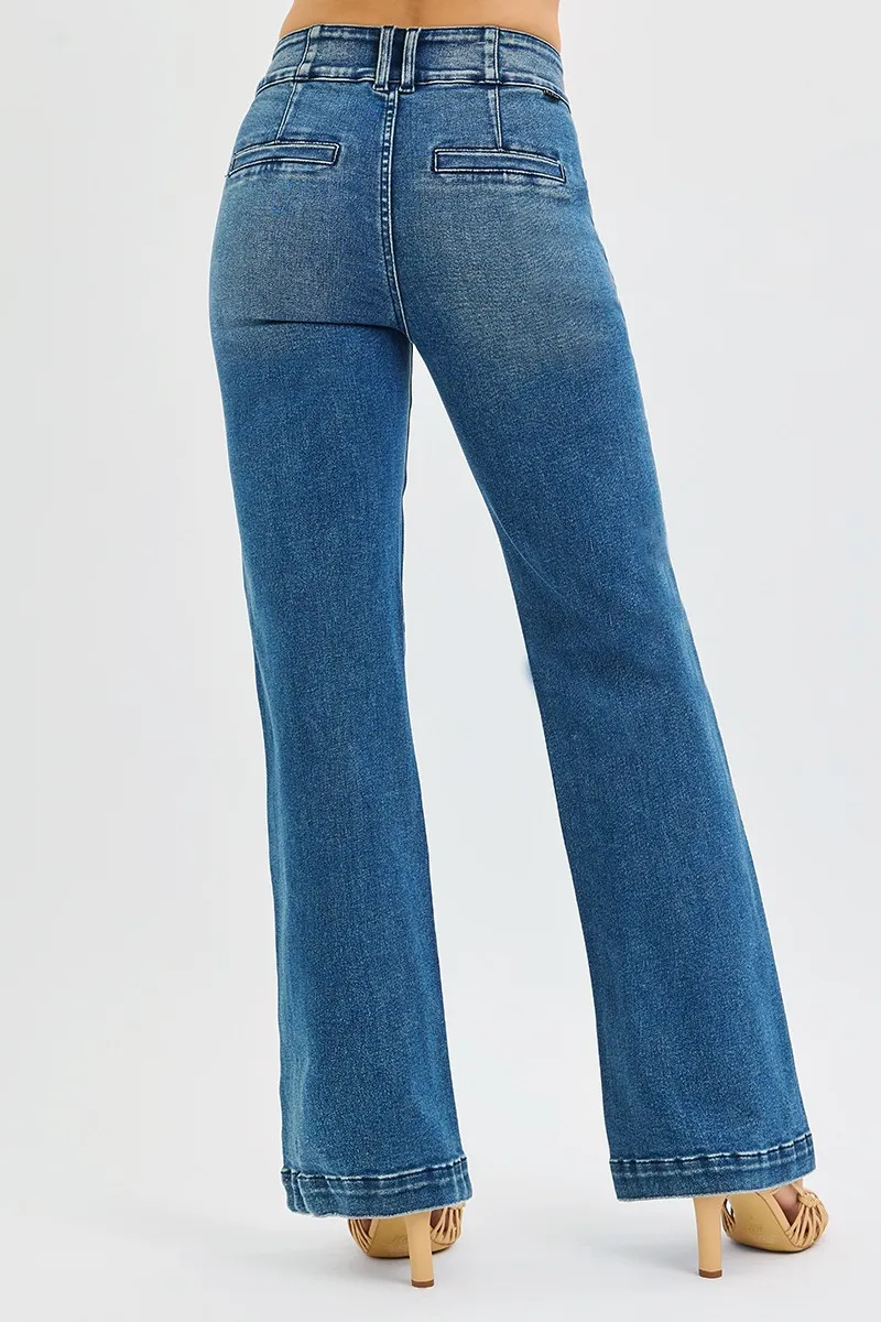 Full Size Tummy Control High Rise Bootcut Jeans with Double Button Waistband Plus Size, image 4