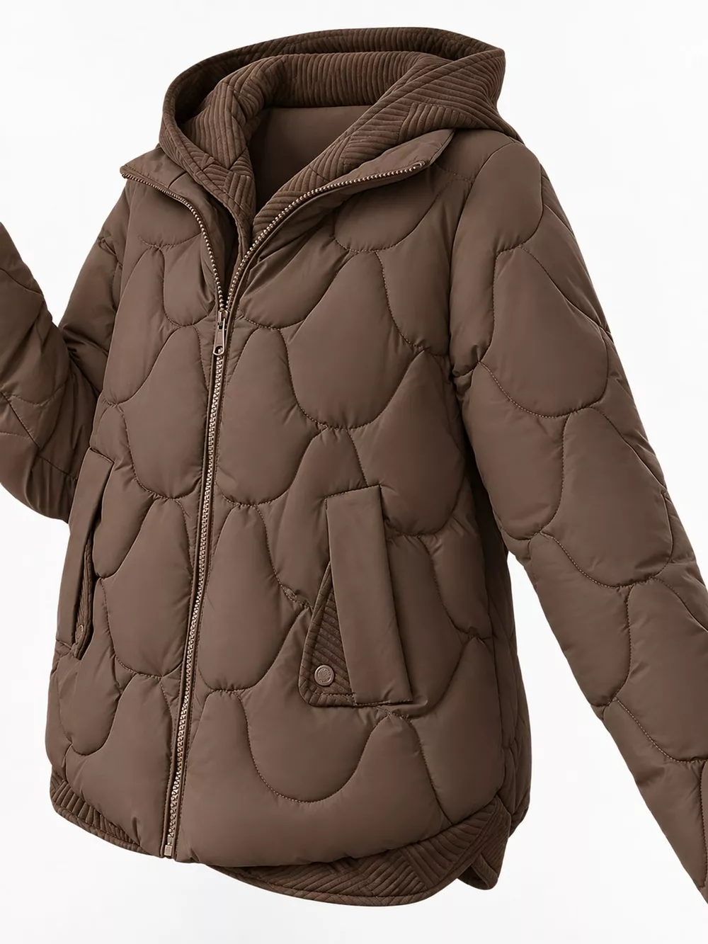 Plus Size Quilted Hooded Puffer Jacket with Snap-Button Closure, image 21