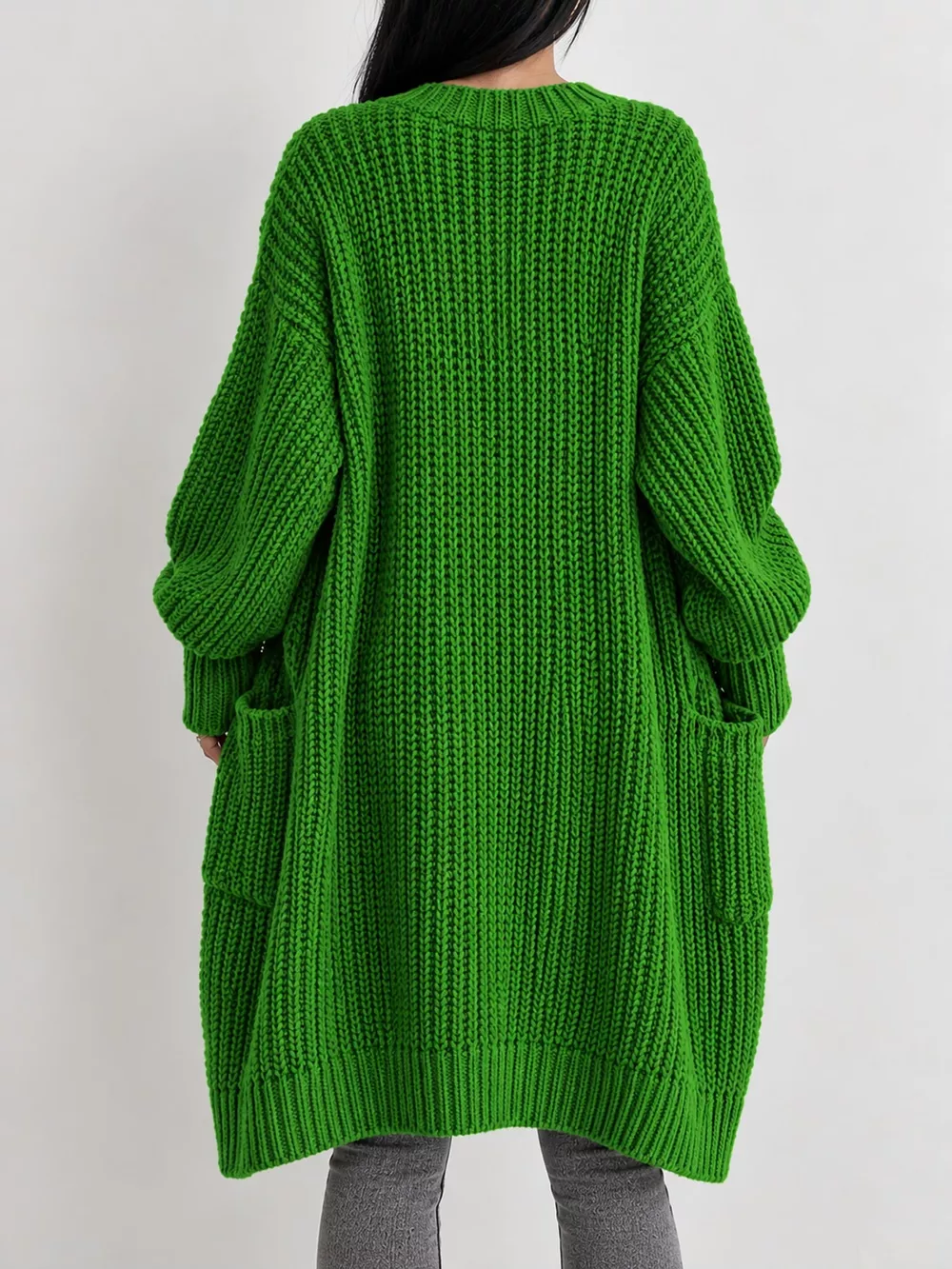 Full Size Chunky Knit Openwork Front Longline Cardigan Plus Size, image 3