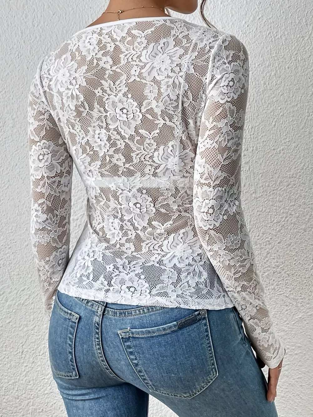 Lace V-Neck Long Sleeve Top, image 8