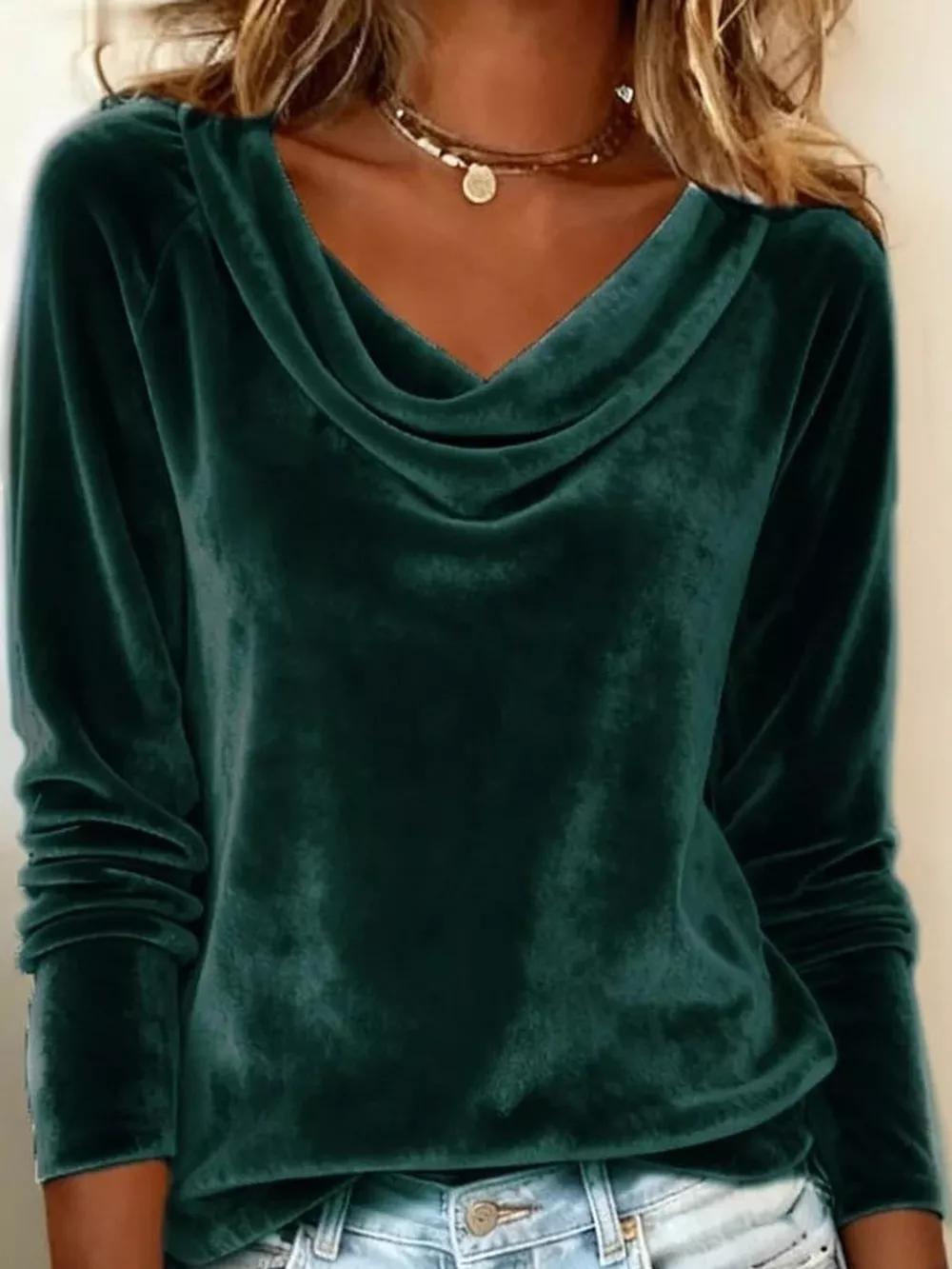 Full Size Velvet Cowl Neck Long Sleeve T-Shirt Plus Size, image 10