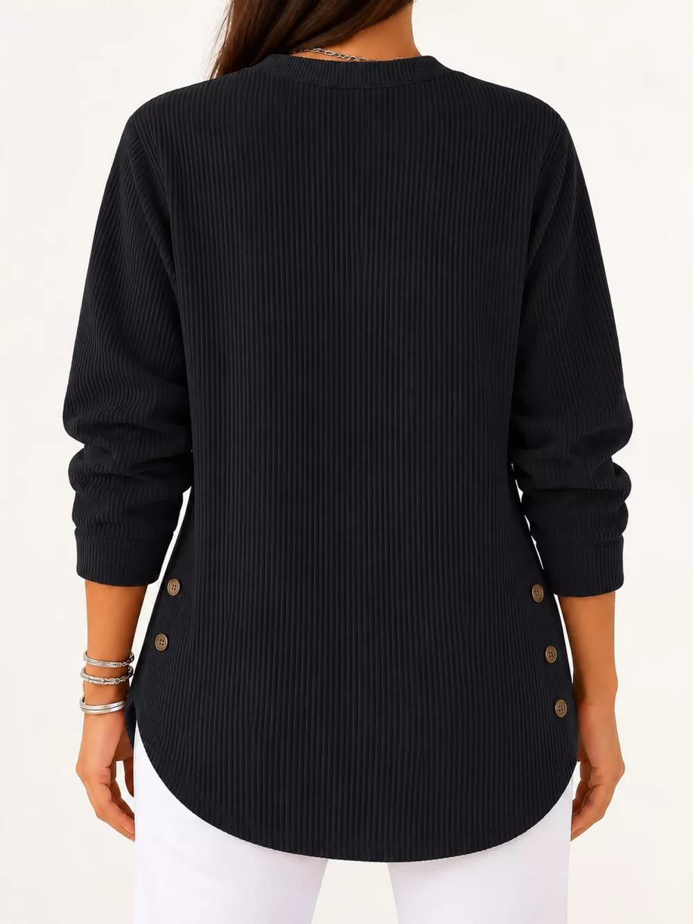 Full Size Button Detail Long Sleeve Top Plus Size, image 13