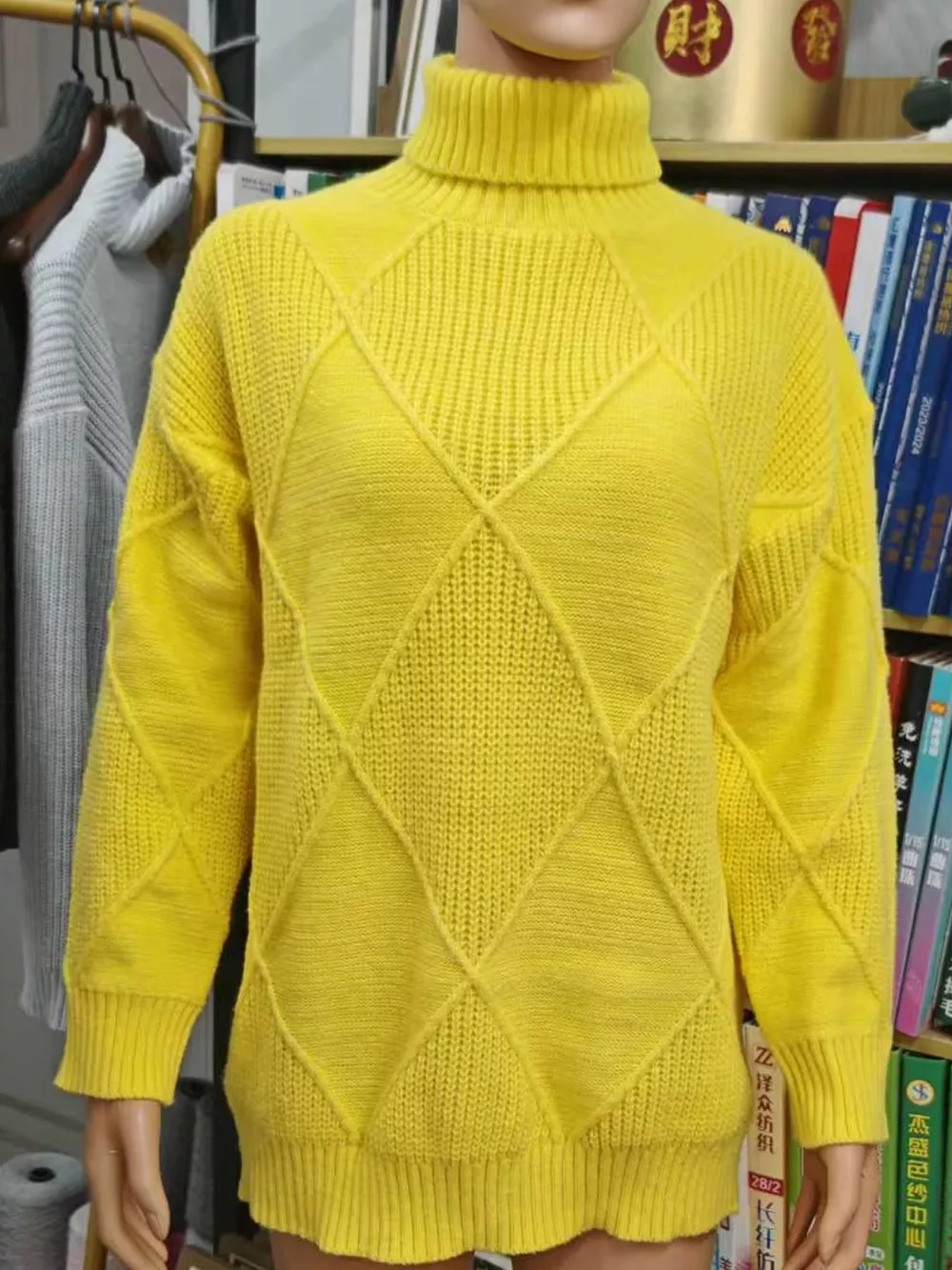 Full Size Diamond Pattern Turtleneck Sweater Plus Size, image 3