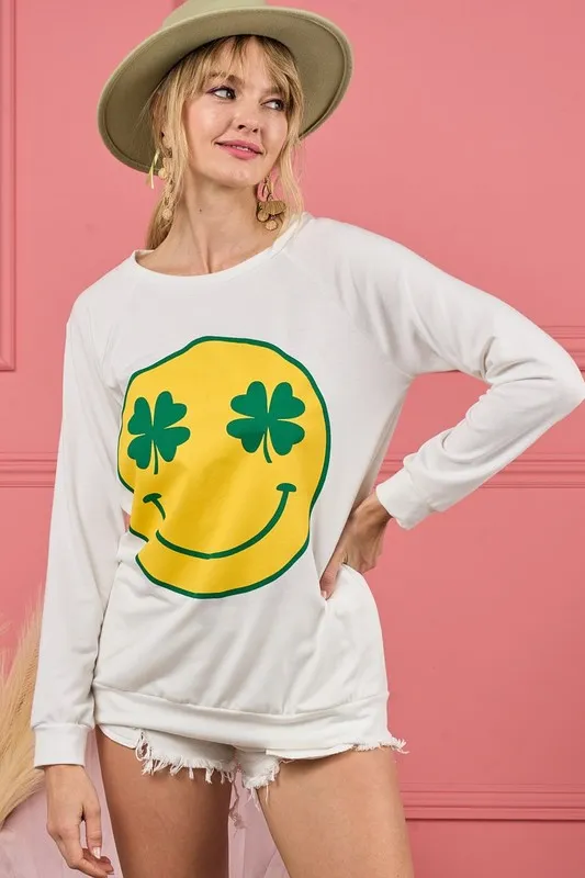 Smile Face Graphic Round Neck Long Sleeve Top, image 2