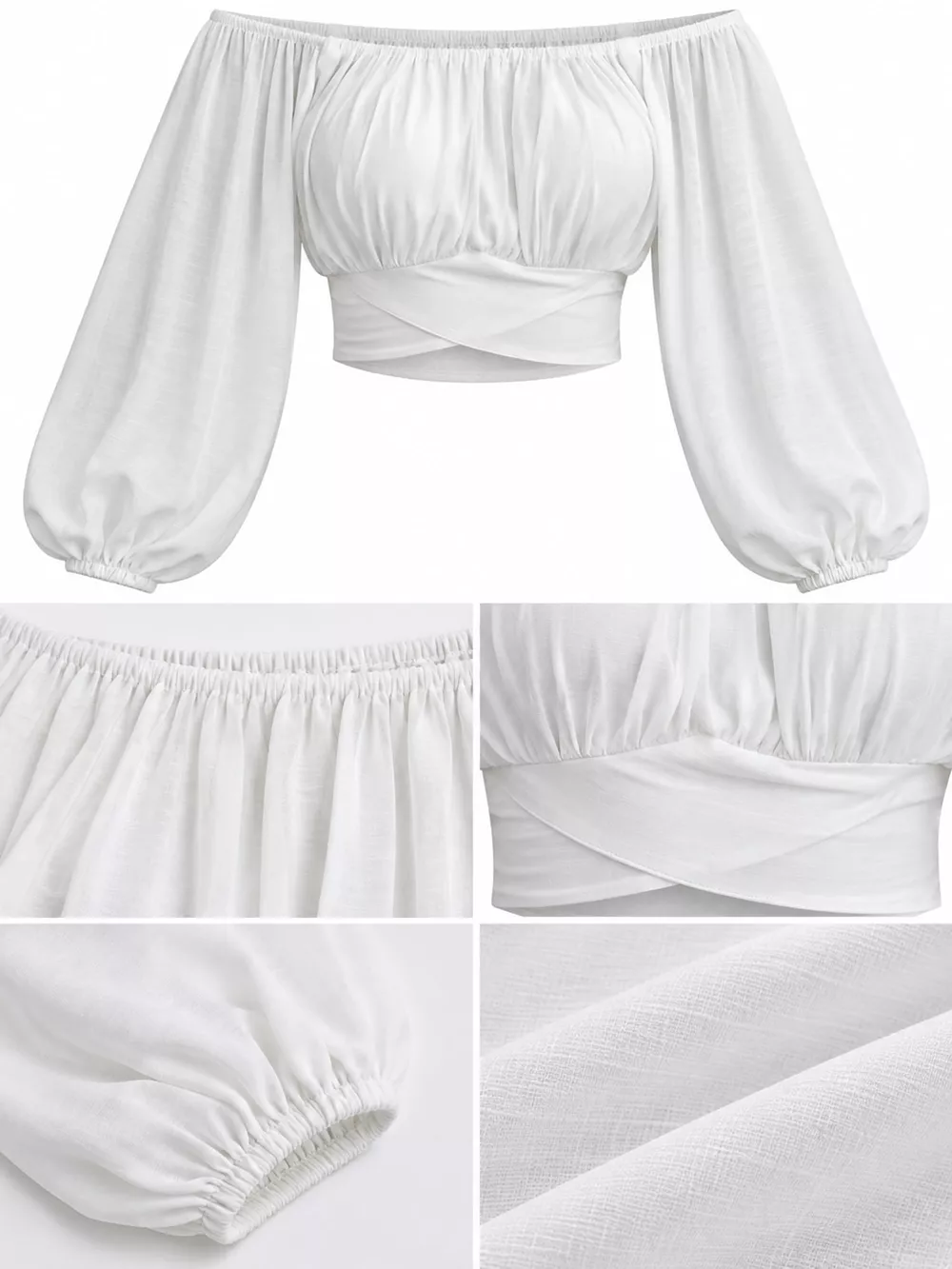 Off-Shoulder Long Sleeve Cropped Blouse, image 4
