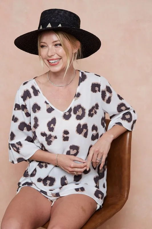 Leopard Printed V Neck Woven Top with Ruffled, image 11