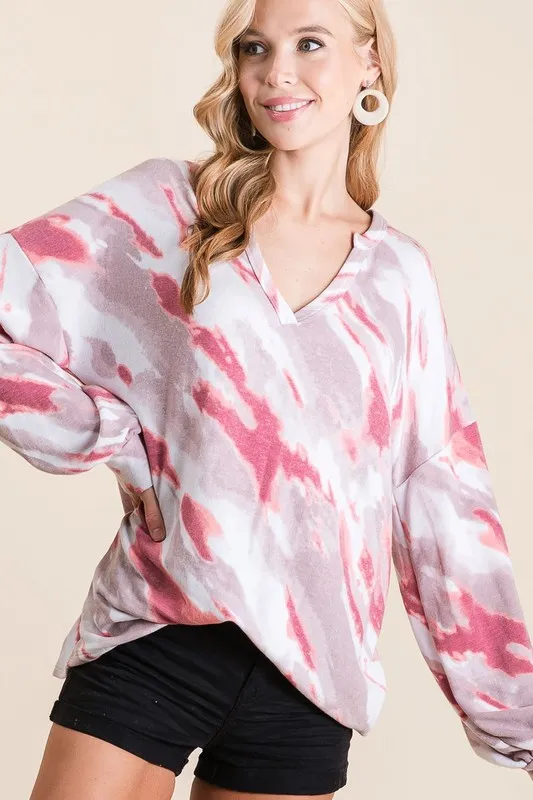Tie Dye French Terry Top with Balloon Sleeves, image 4