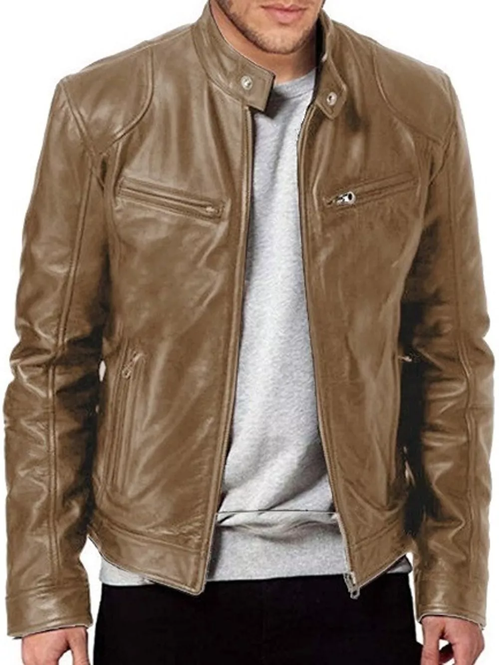 Men's Full Size Faux Leather Zip Up Jacket Plus Size