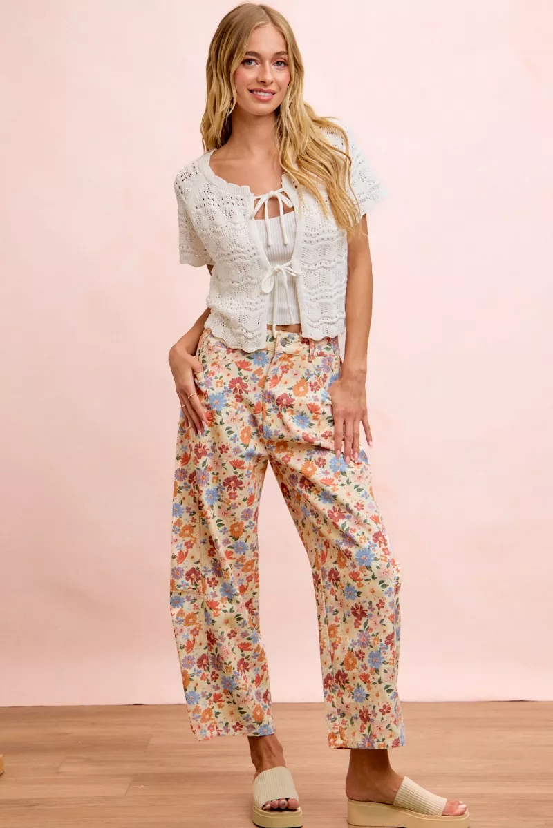 BiBi Washed Floral Printed Twill Barrel Pants, image 12