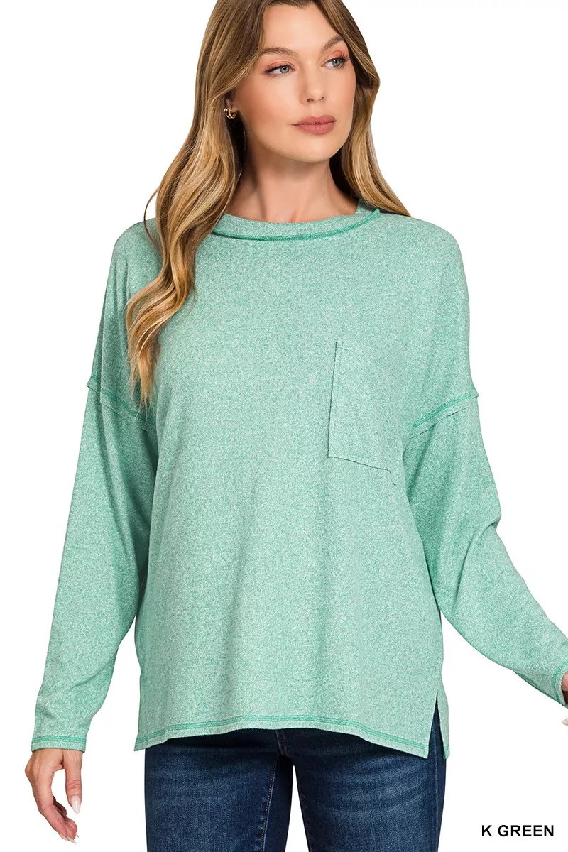 Soft Melange Hacci Round-Neck Long Sleeve T-Shirt, image 3