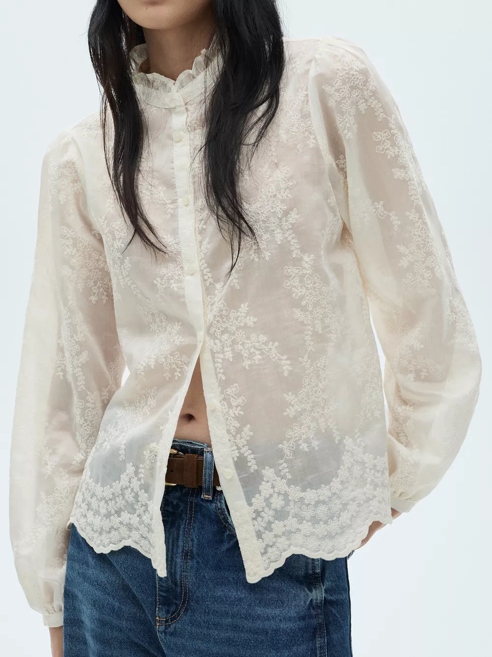 Lace Sheer Long Sleeve Shirt