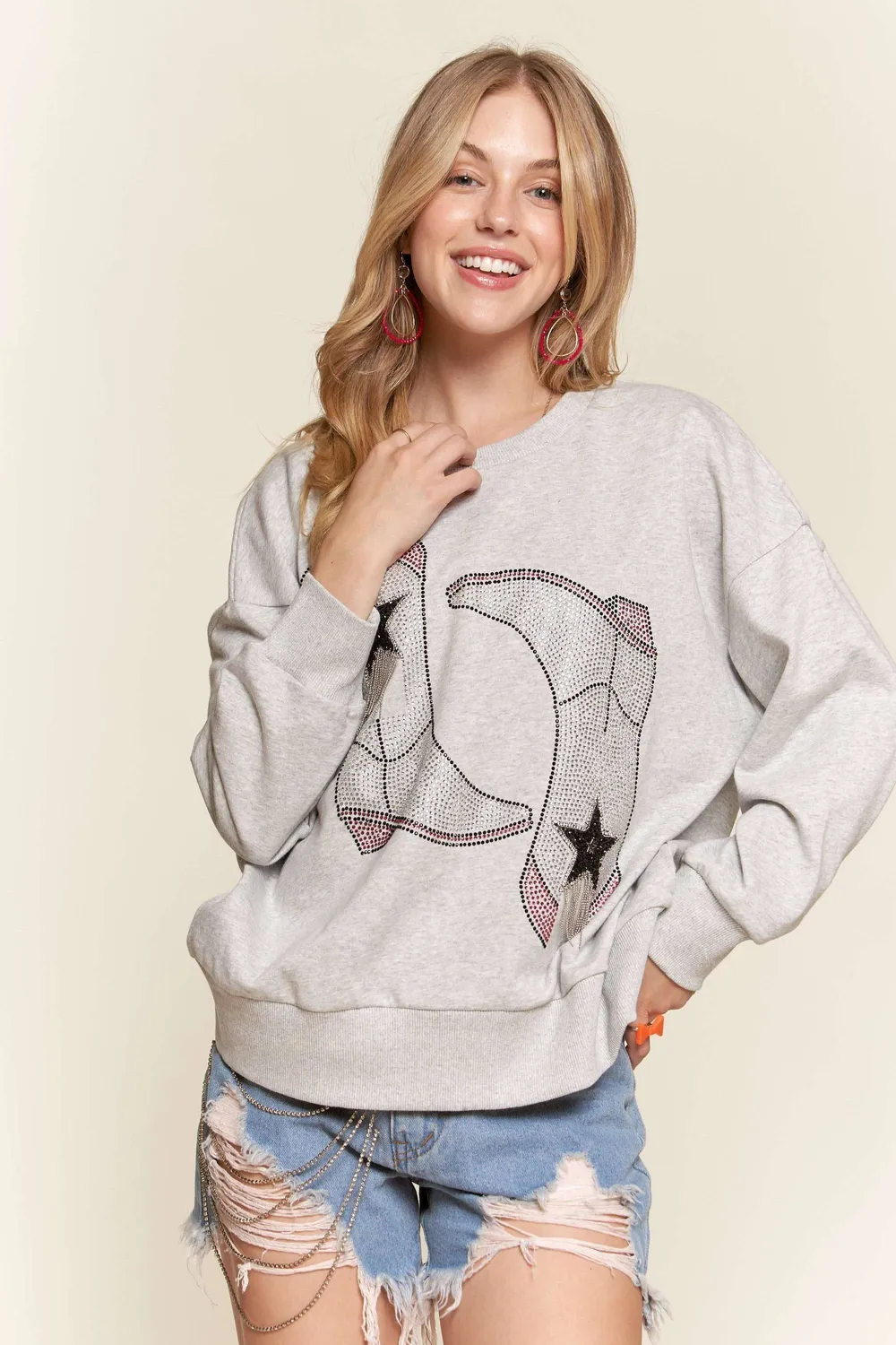 Rhinestone Accent Casual Sweatshirt, image 2