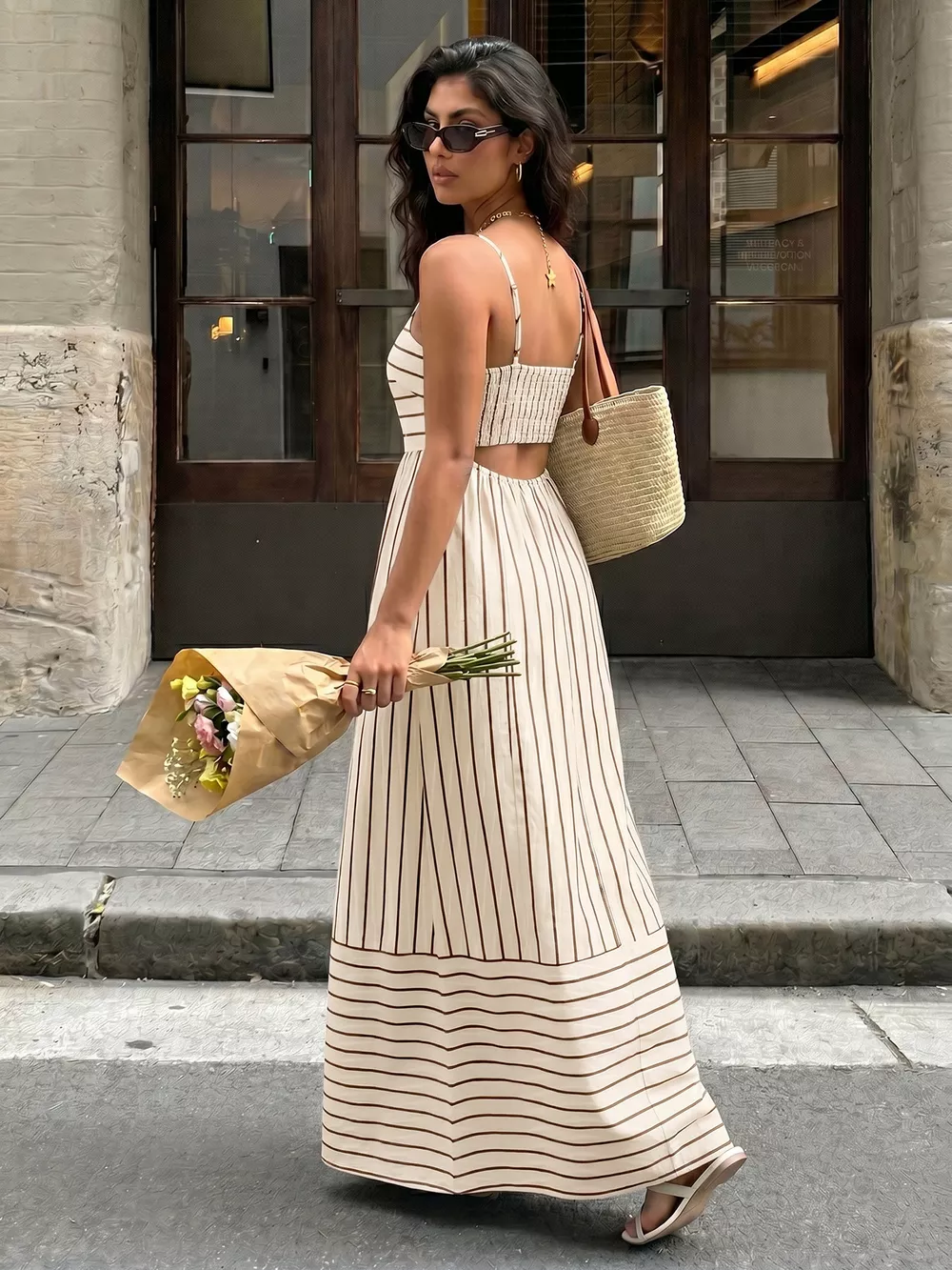 Striped Print Spaghetti Strap Maxi Dress, image 3