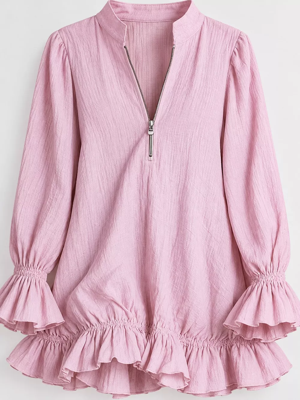 Zipper-Front Ruffle Hem Mini Dress, image 30