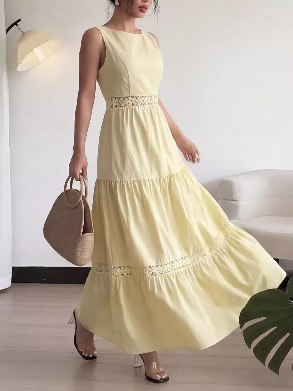 Sleeveless Tiered Lace Trim Maxi Dress, image 4