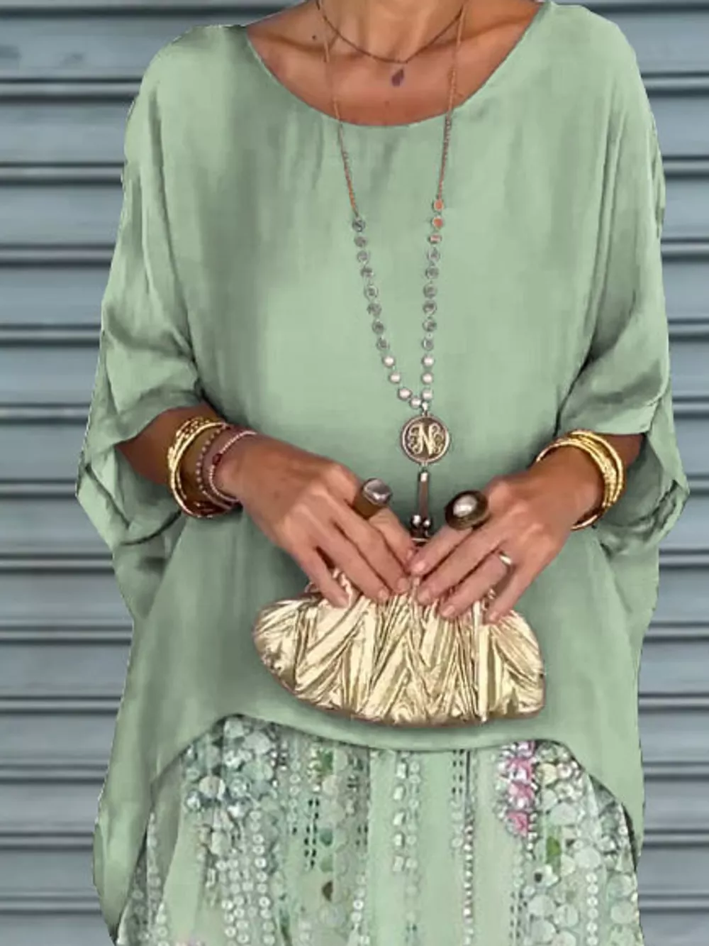 Full Size Layered Batwing Sleeve Maxi Dress Plus Size, image 31