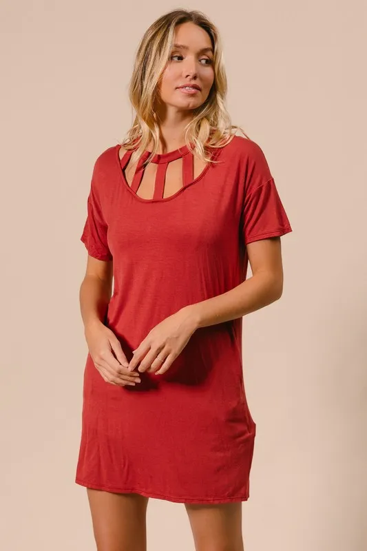 Front Cutout Mini Tee Dress with Pockets, image 8