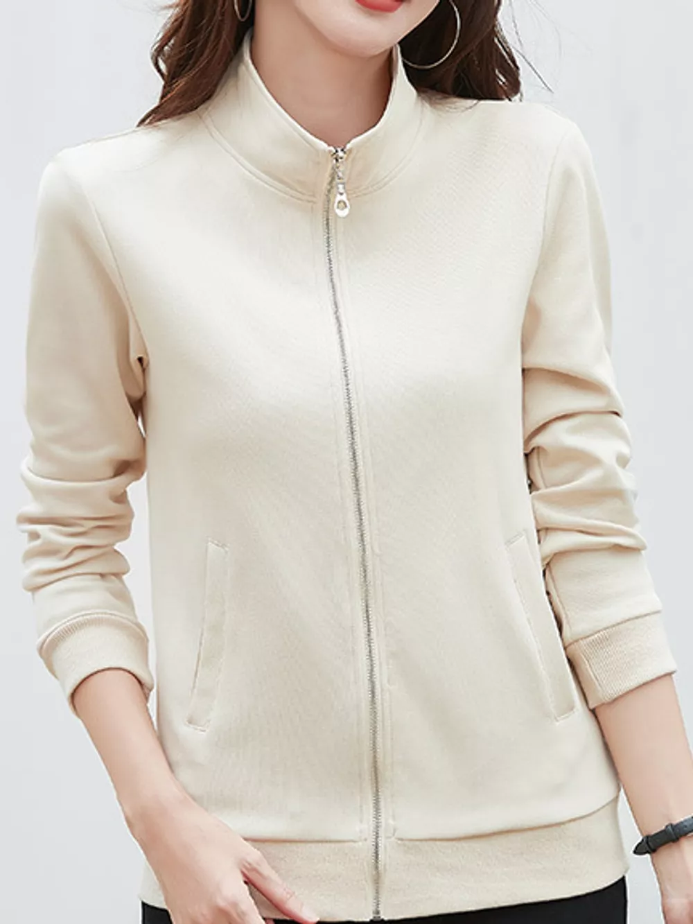 Full Size Stand-Collar Zip-Up Sweatshirt Plus Size, image 2