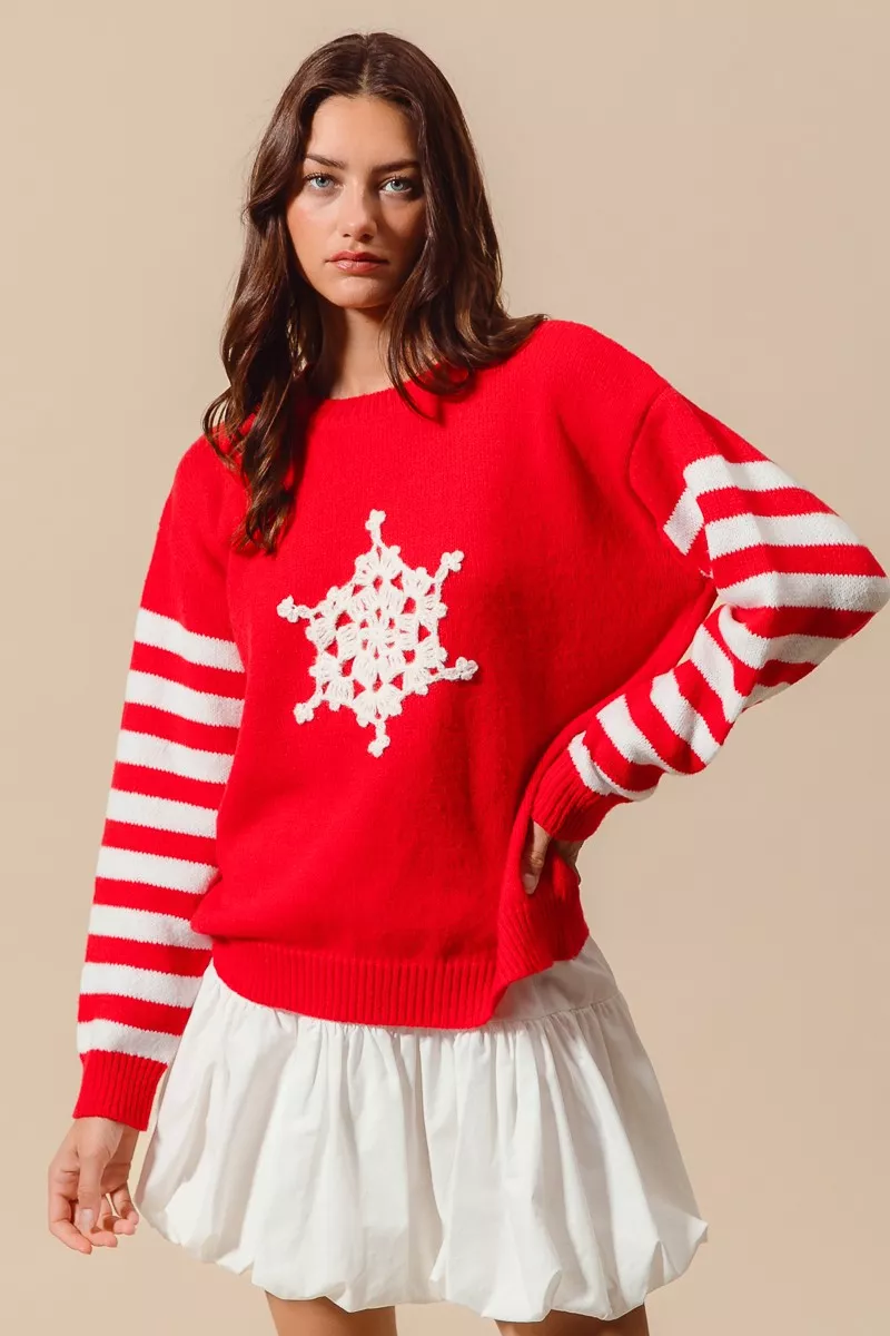 Christmas Snowflake Crochet Embellished Sweater, image 7