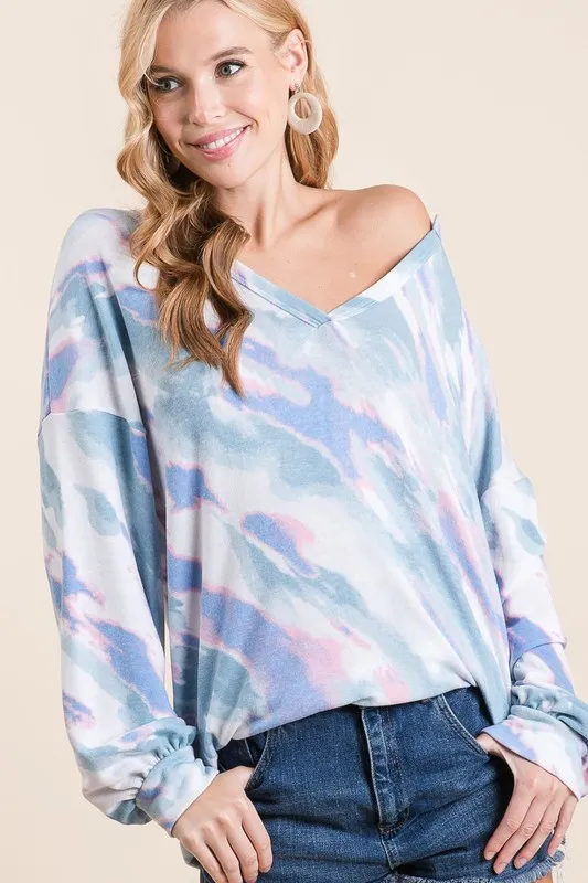 Tie Dye French Terry Top with Balloon Sleeves, image 4