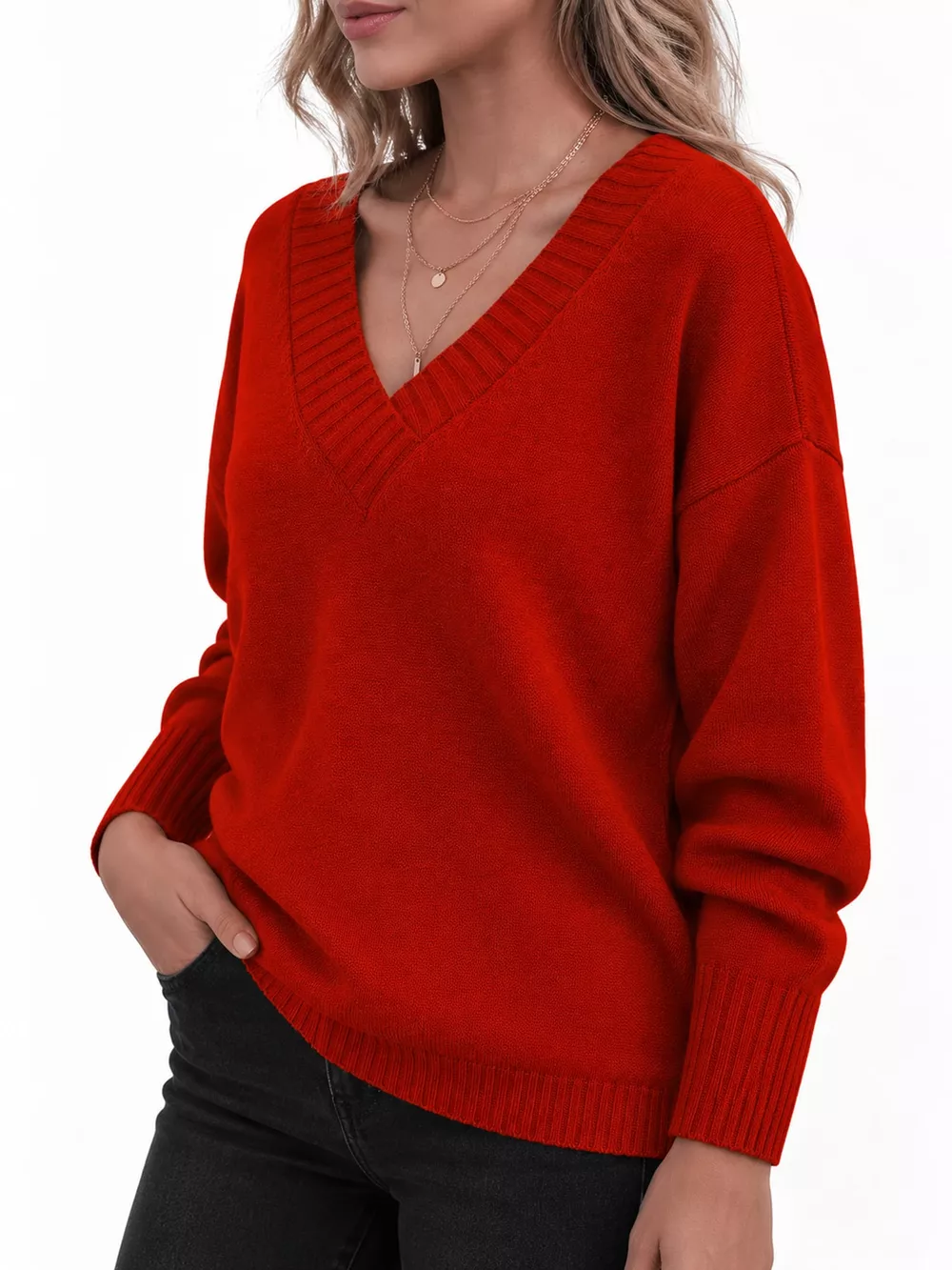 Full Size V-Neck Dropped Shoulder Sweater Plus Size, image 54