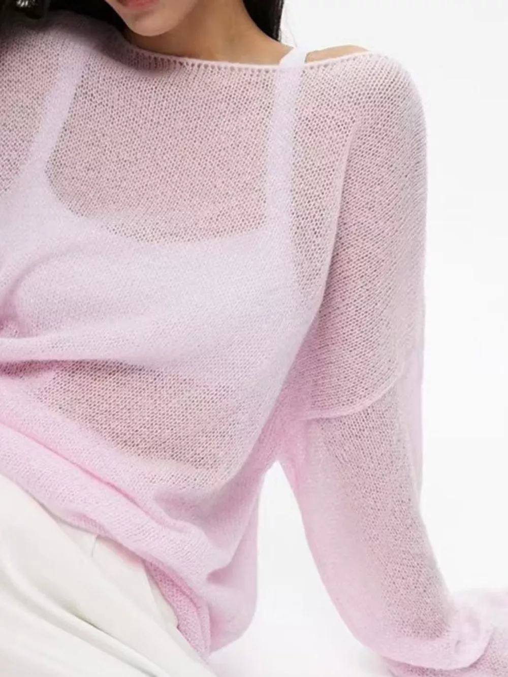 Full Size Sheer Lightweight Knit Top Plus Size