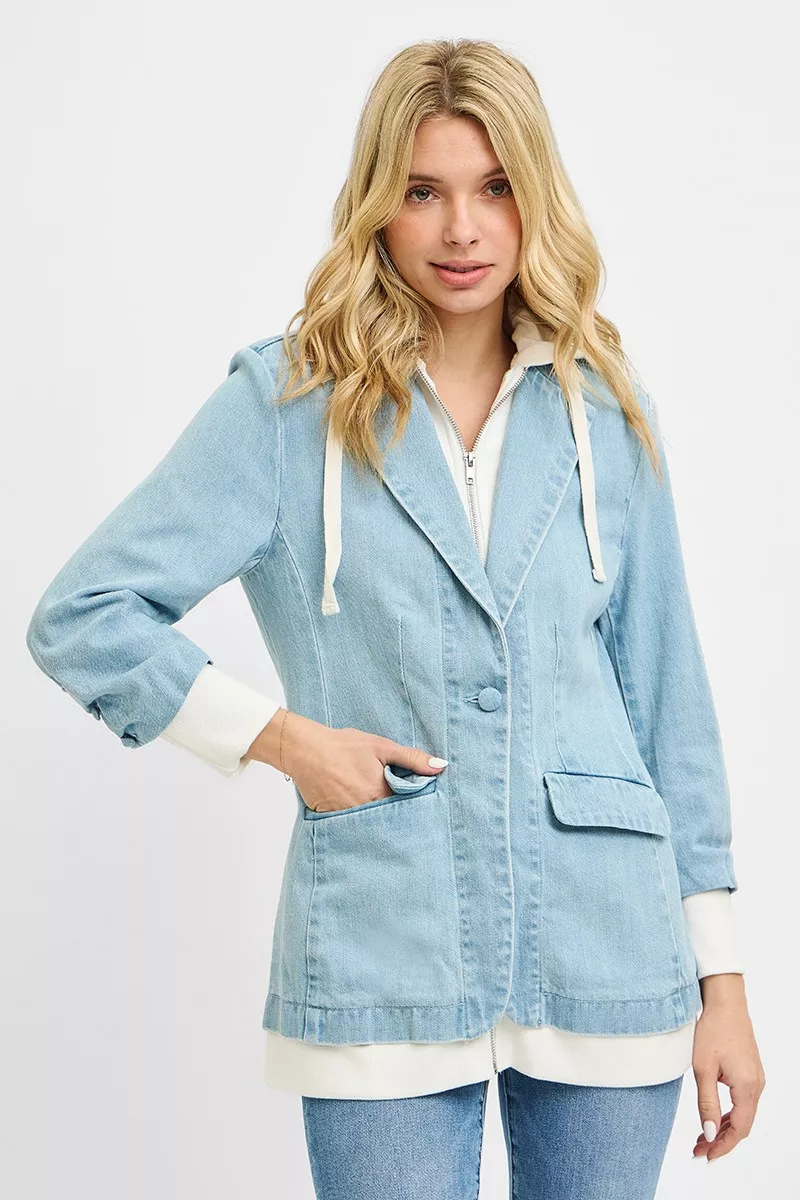 One Button Blazer with Hoodie Jacket