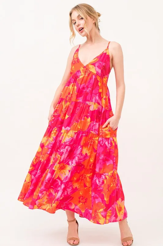 Floral Tiered Maxi Cami Dress with Pockets