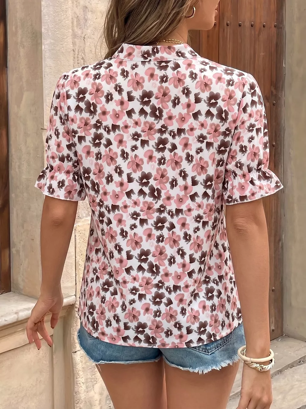 Floral Print Tie Neck Ruffle Blouse, image 5
