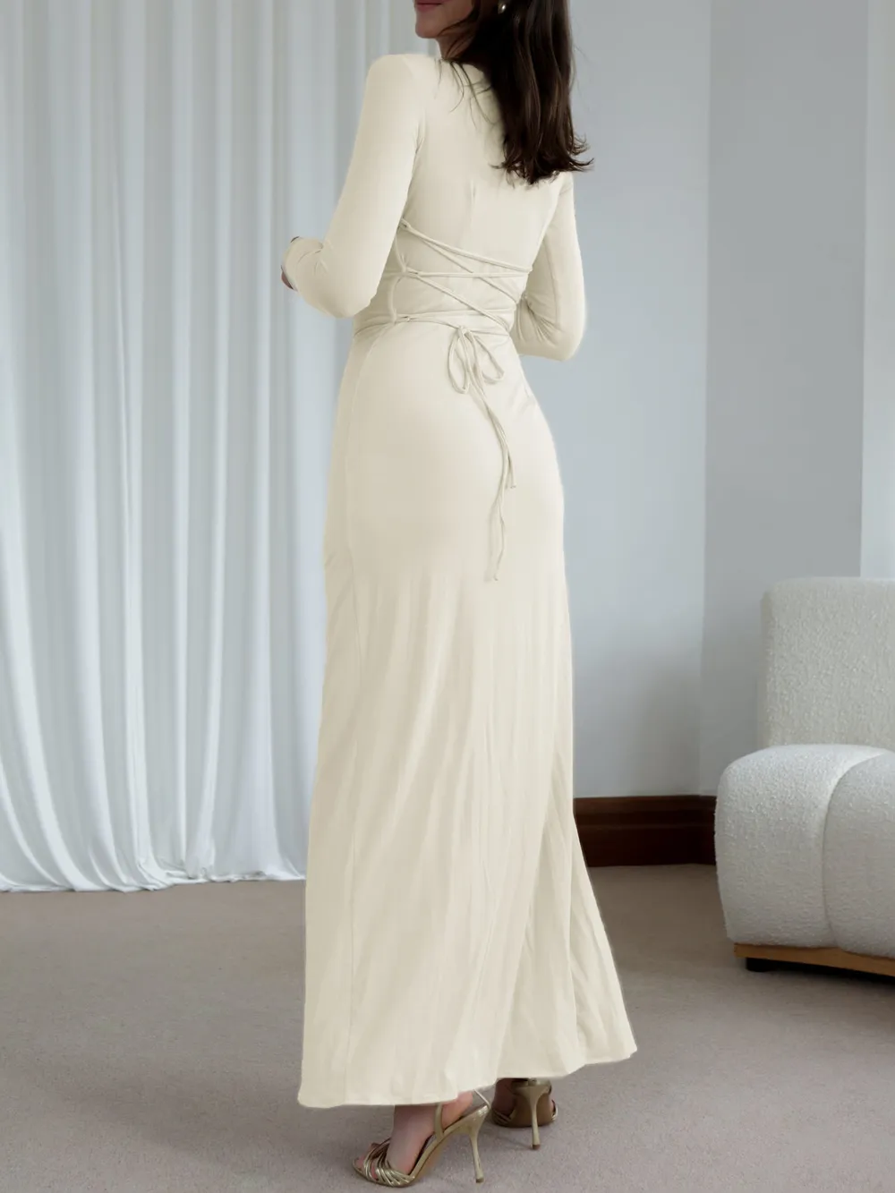 Ruched Long Sleeve Maxi Dress, image 3