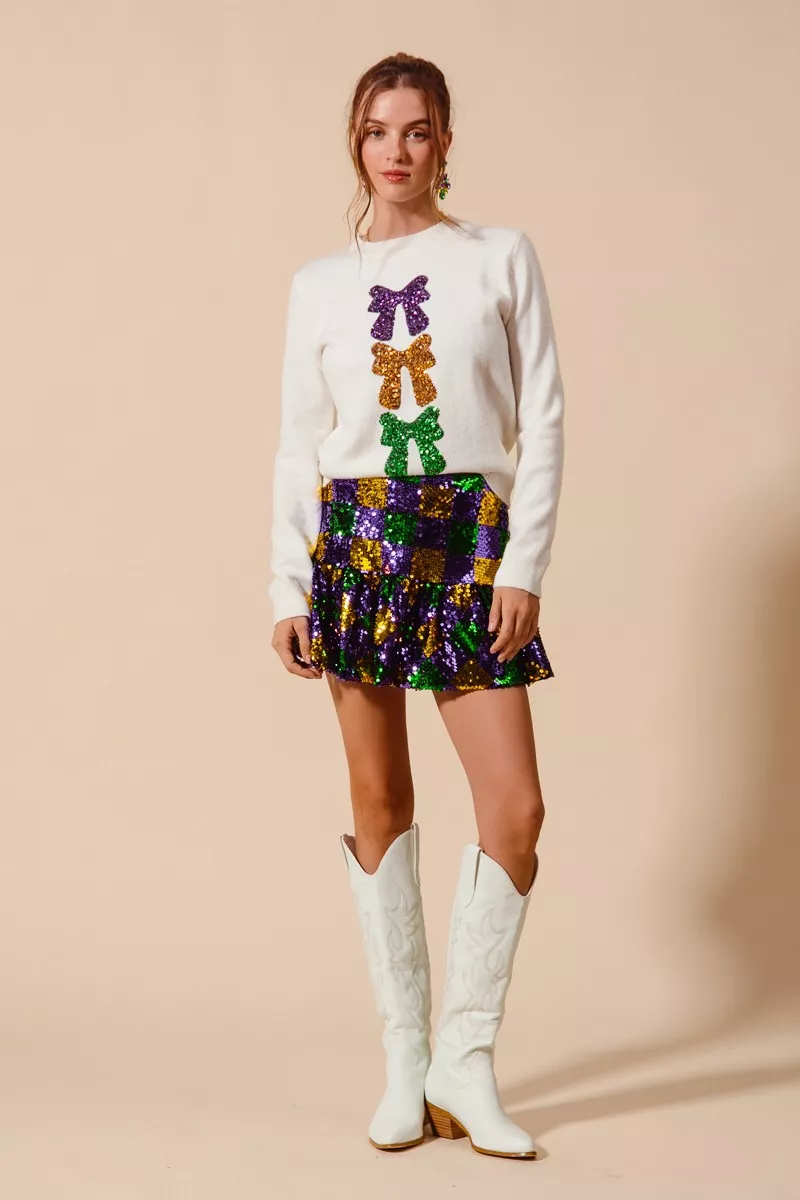 Mardi Gras Checker Sequins Mini Skirt, image 7