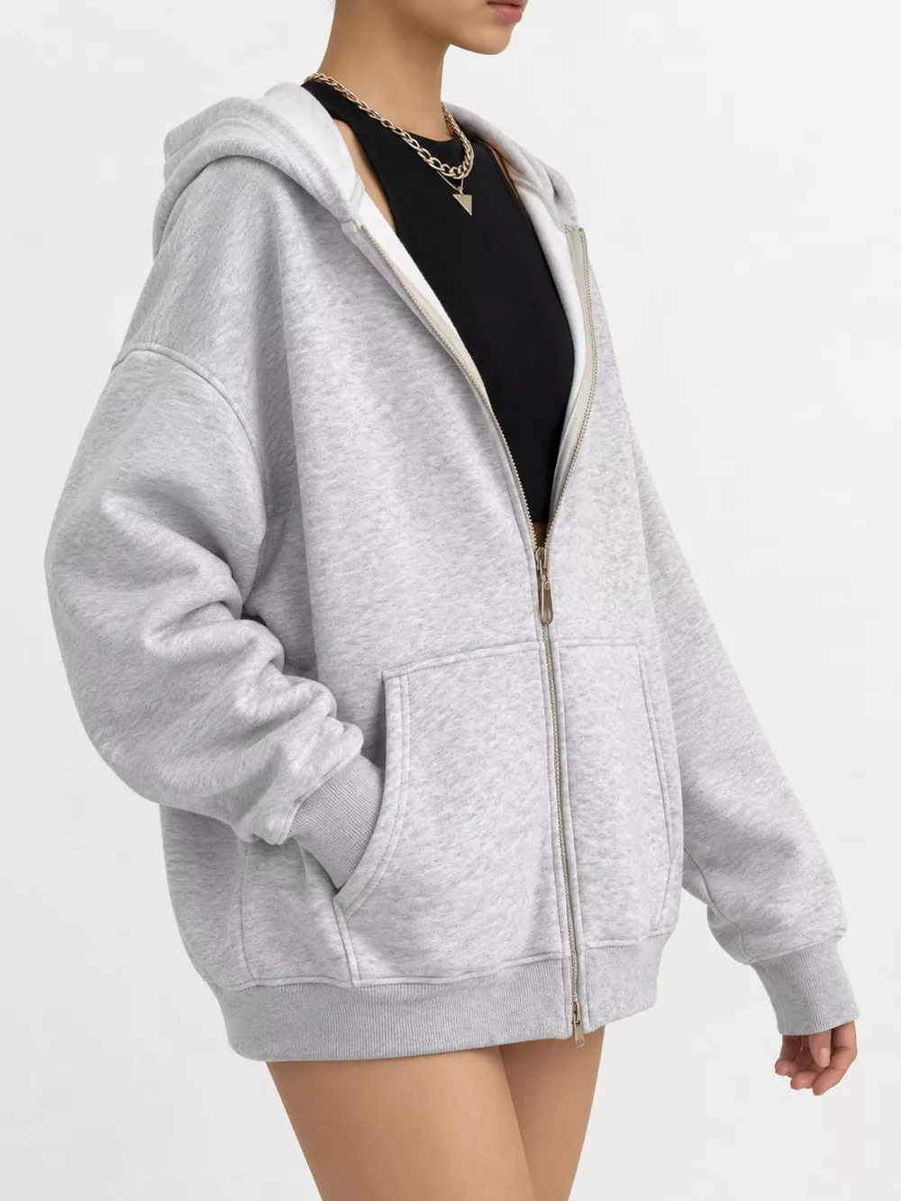 Full Size Zip-Up Dropped Shoulder Hoodie Plus Size, image 22