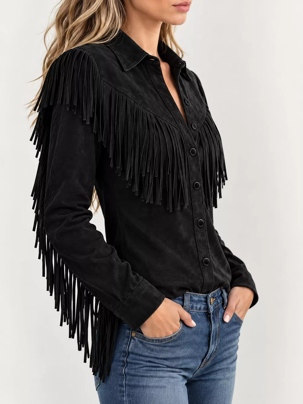Full Size Fringed Button Up Shirt Plus Size, image 5