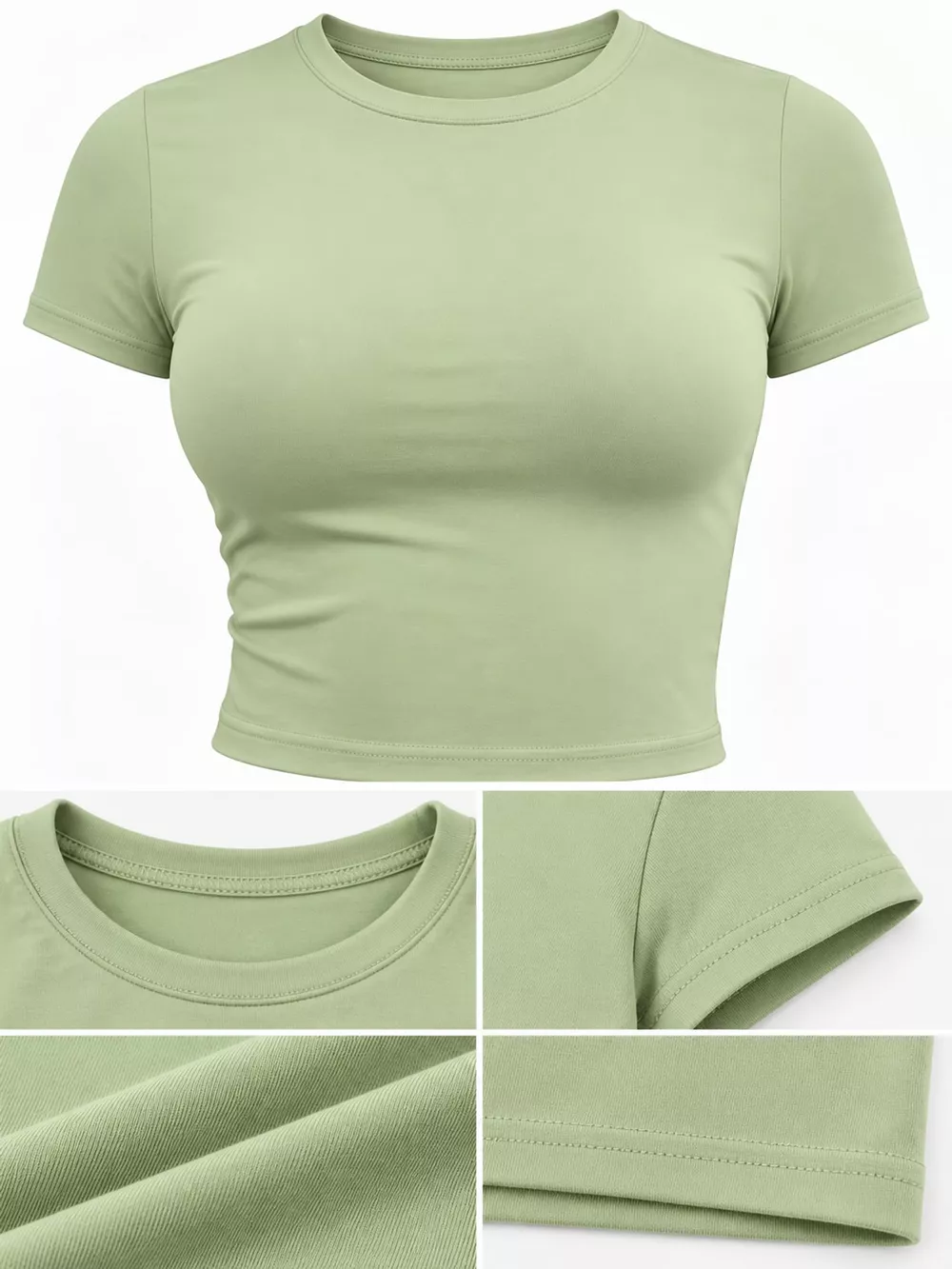 Slim Fit Basic Crew Neck Short Sleeve Crop T-Shirt, image 55