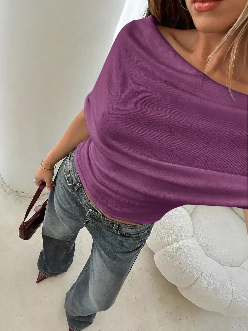 Off-Shoulder Ruched Knit T-Shirt, image 24