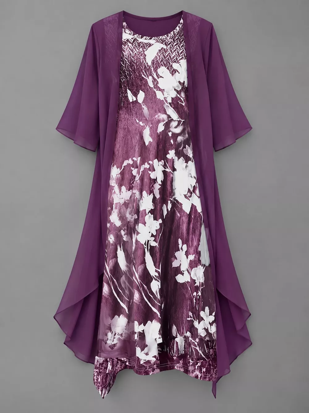 Full Size Floral Print Midi Dress and Chiffon Cardigan Set Plus Size, image 19