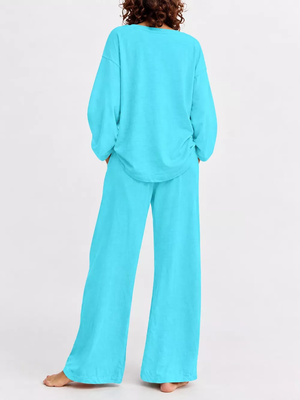Full Size Round Neck Top and Drawstring Wide-Leg Pants Set Plus Size, image 3
