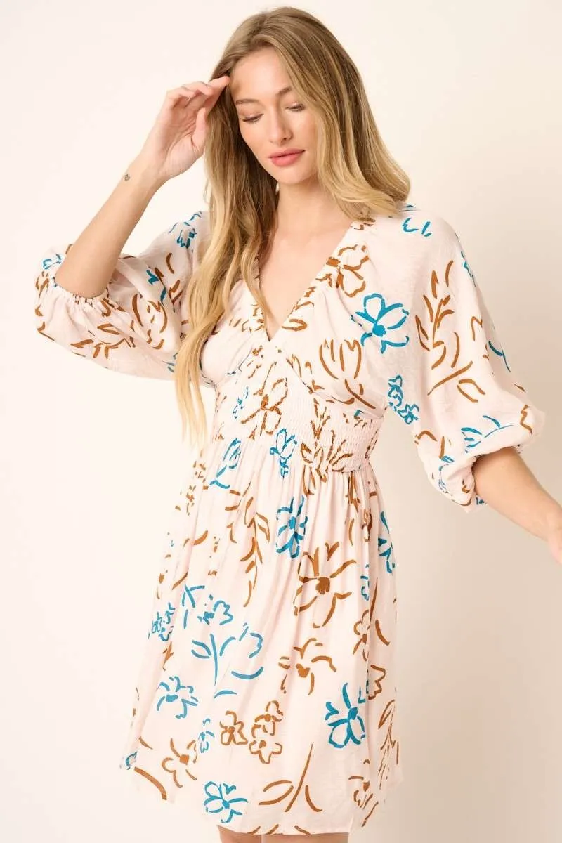 Flower Print Mocked Waist Mini Dress, image 4