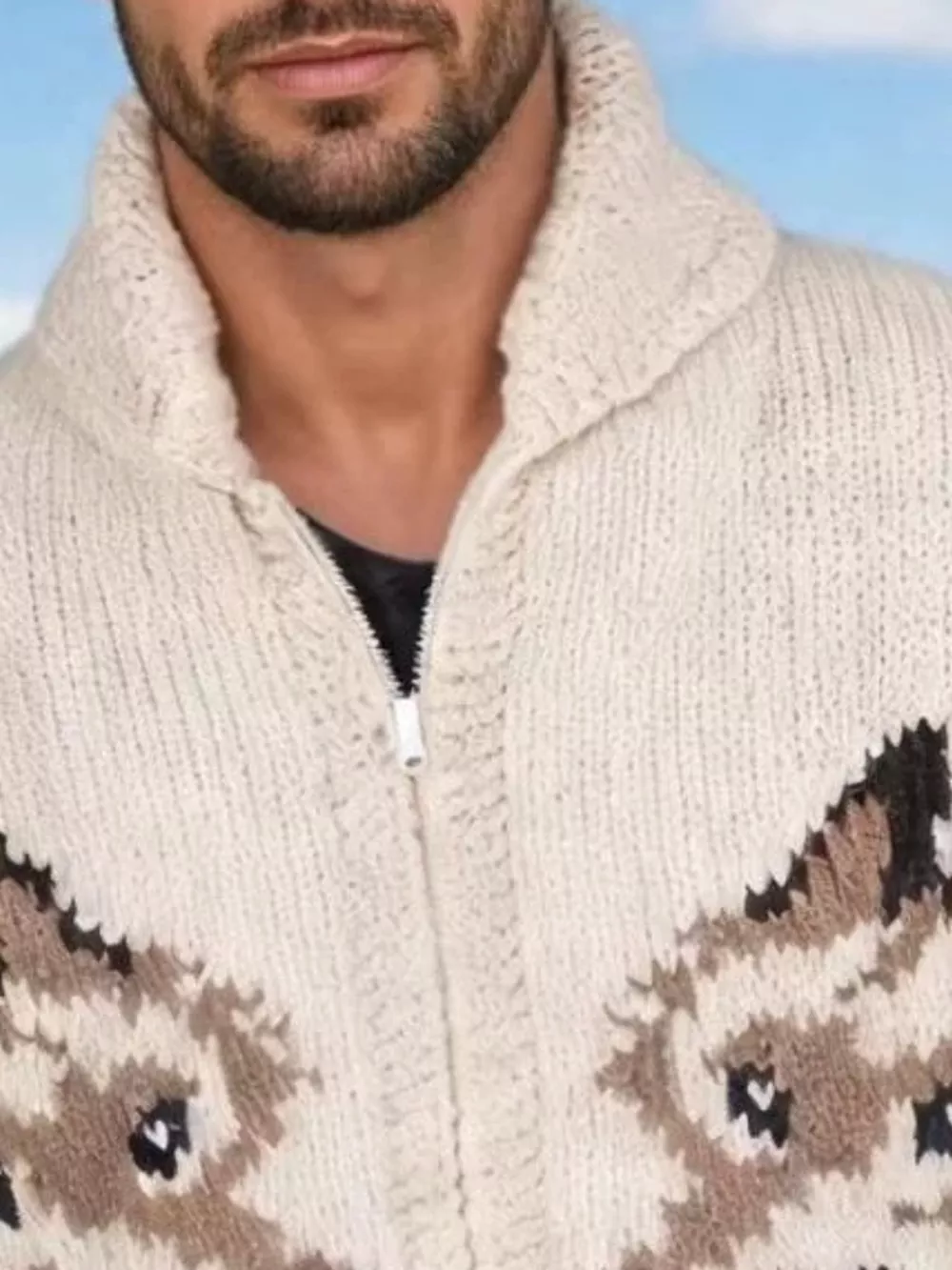 Men's Full Size Animal Chunky Knit Zip-Up Cardigan Plus Size, image 2