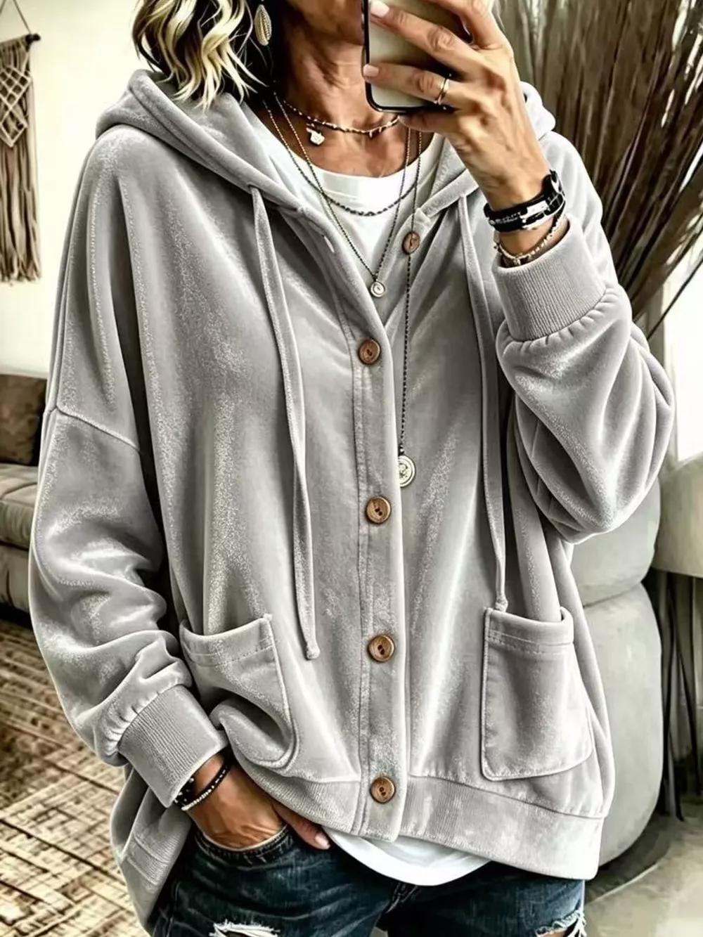 Full Size Velvet Dropped Shoulder Hoodie Plus Size, image 44