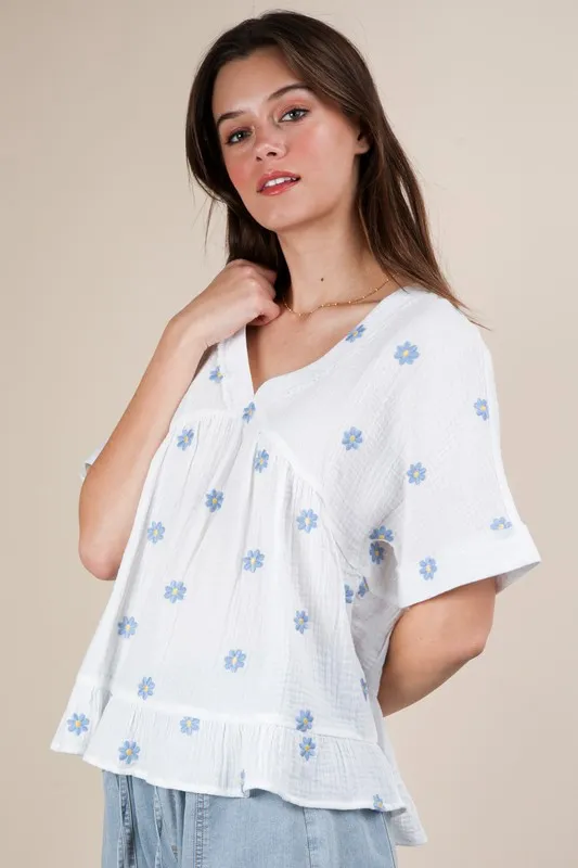 Flower Embroidered Woven Blouse, image 2