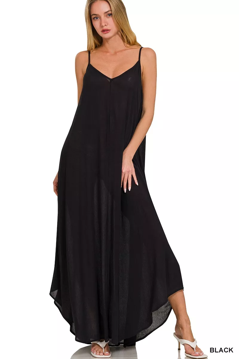 Woven Crinkle Cami Maxi Dress with Side Pockets, image 3