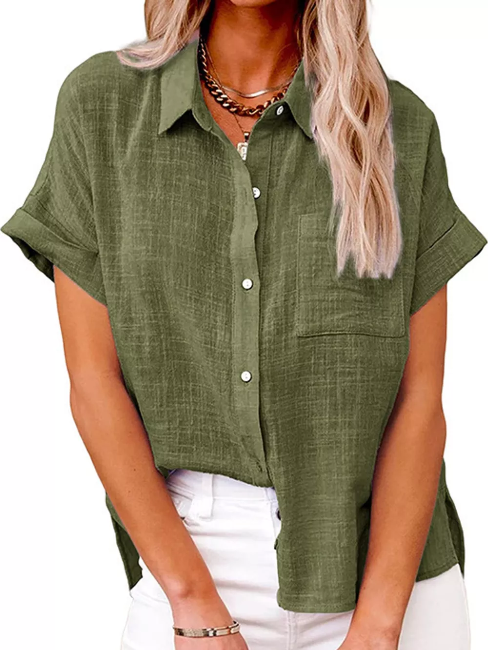 Full Size Button Up Short Sleeve Shirt Plus Size, image 31