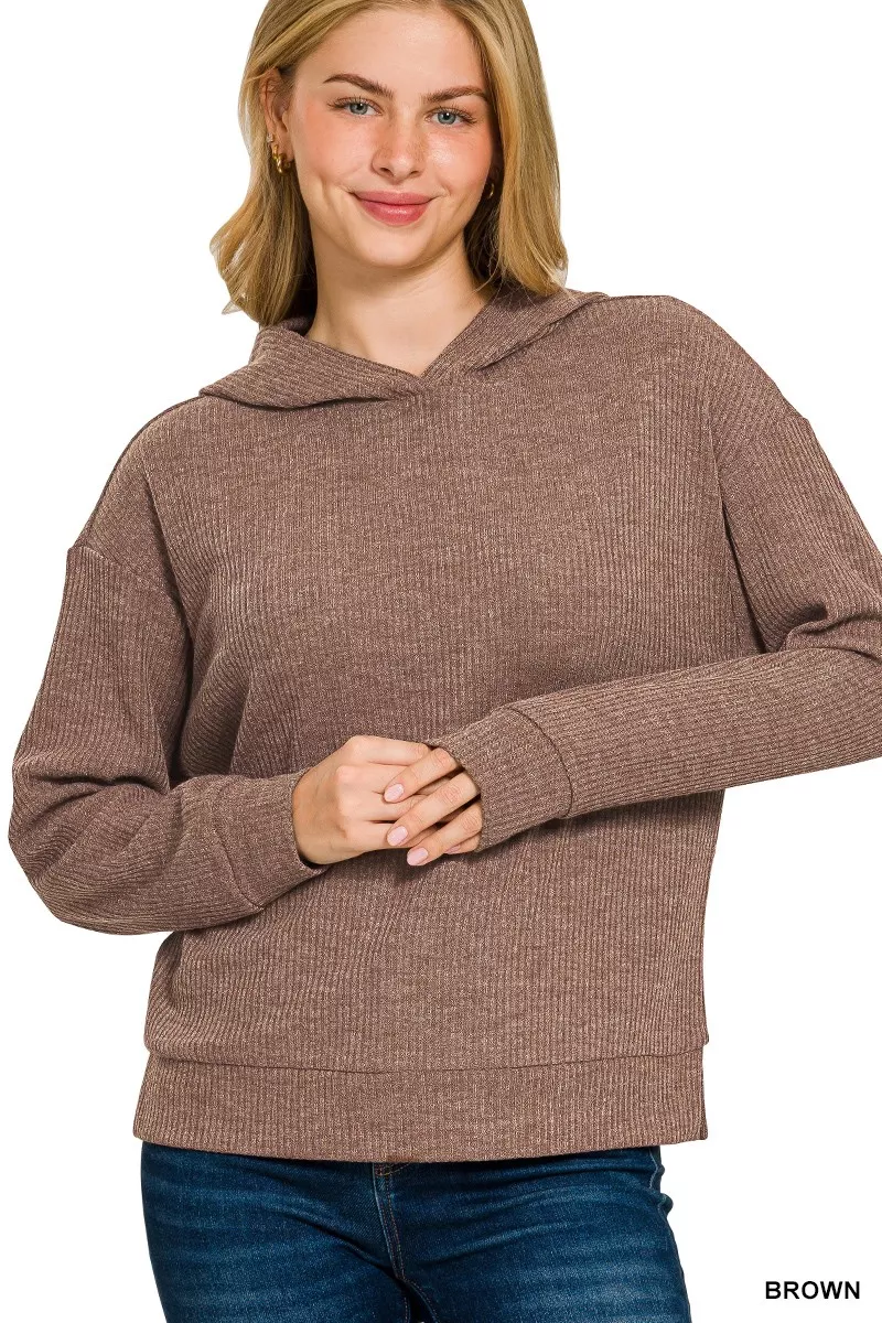 Ribbed Long Sleeve Hoodie, image 2
