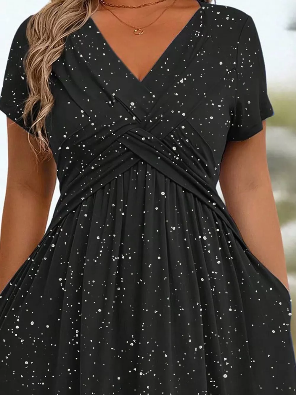 Full Size Twisted Front Short Sleeve Midi Dress with Pockets Plus Size, image 4