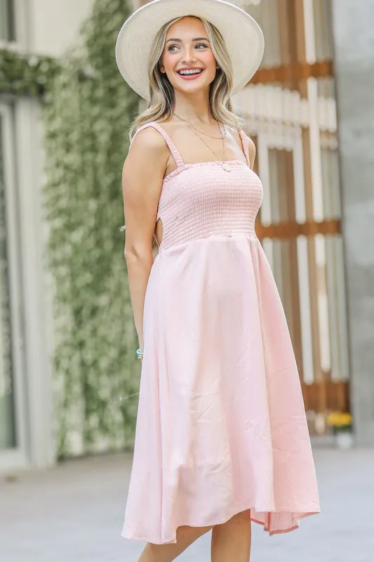 Smocking Open-Back Sleeveless Midi Dress, image 4