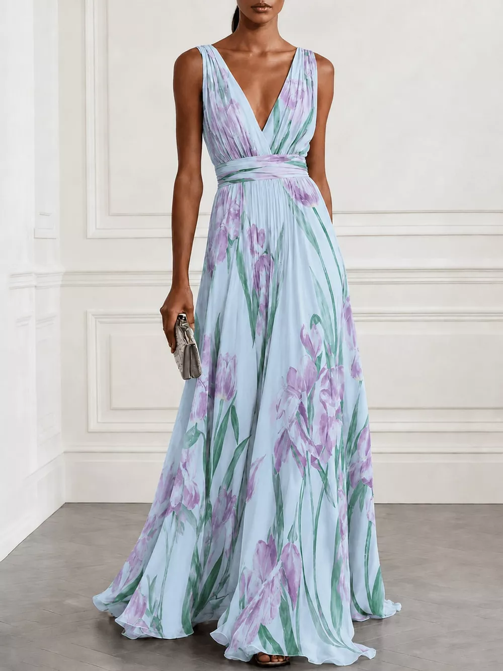 Full Size Sleeveless Floral Print Maxi Dress Plus Size, image 32
