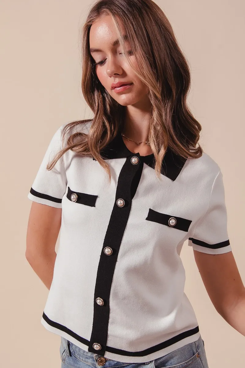 Button Down Knitted Sweater Shirt Top, image 6